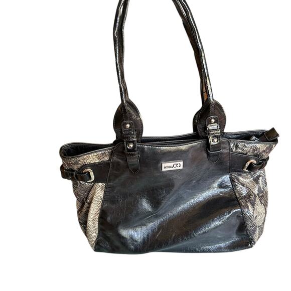 Women's Handbag Purse Snake Skin Print Black Nine & Co - Picture 1 of 10
